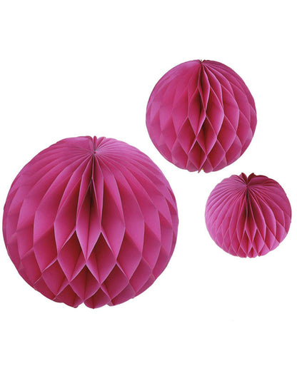 Fuchsia Paper Honeycomb Hanging Decorations (3pk)