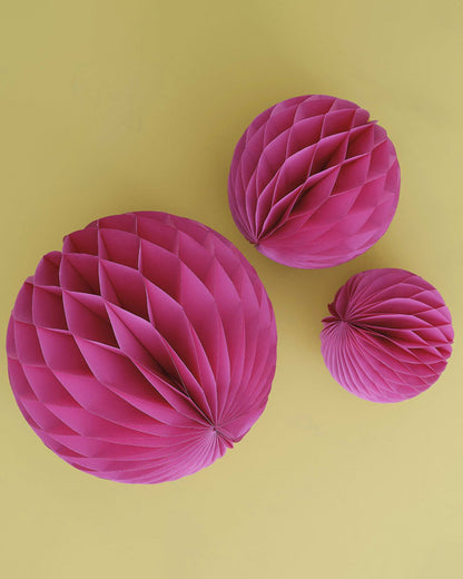 Fuchsia Paper Honeycomb Hanging Decorations (3pk)