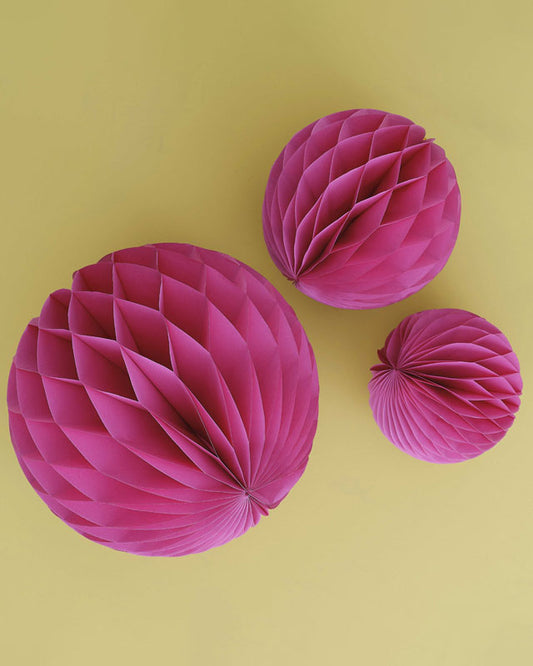 Fuchsia Paper Honeycomb Hanging Decorations (3pk)