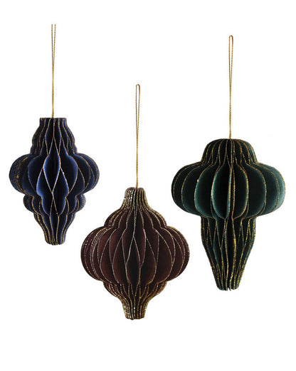 Honeycomb Glitter Edged Paper Tree Decorations (3pk)