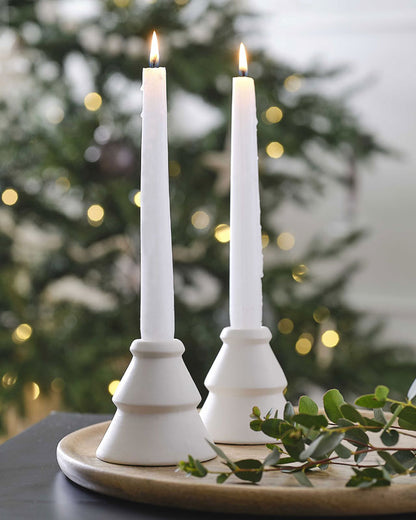 White Ceramic Tree Shaped Candle Holders (2pk)