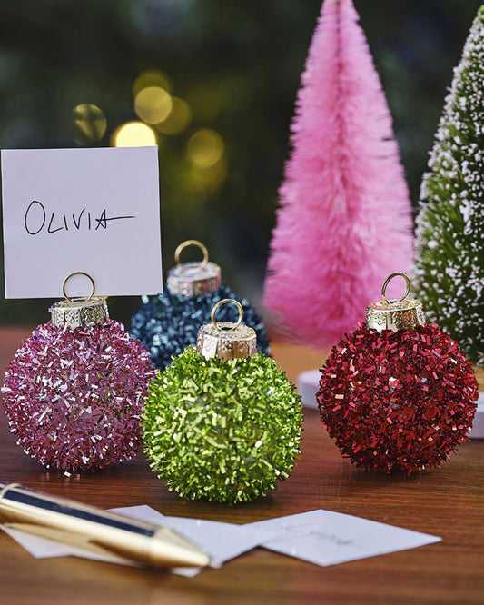 Multicoloured Tinsel Bauble Place Card Holders (4pk)