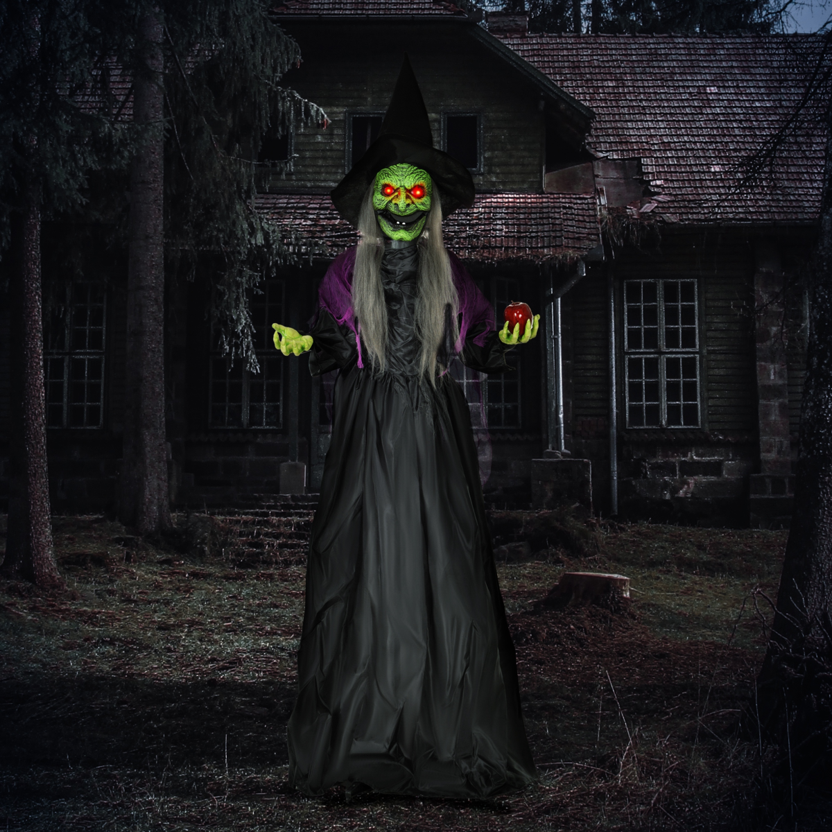 HOMCOM Voice Activated Halloween Animatronics Witch, Battery Operated