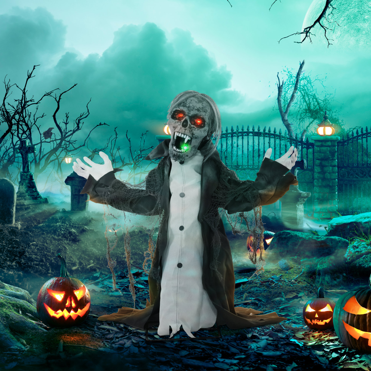 HOMCOM Voice Activated Halloween Animatronics Skeleton, Battery Operated