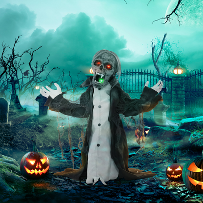 HOMCOM Voice Activated Halloween Animatronics Skeleton, Battery Operated