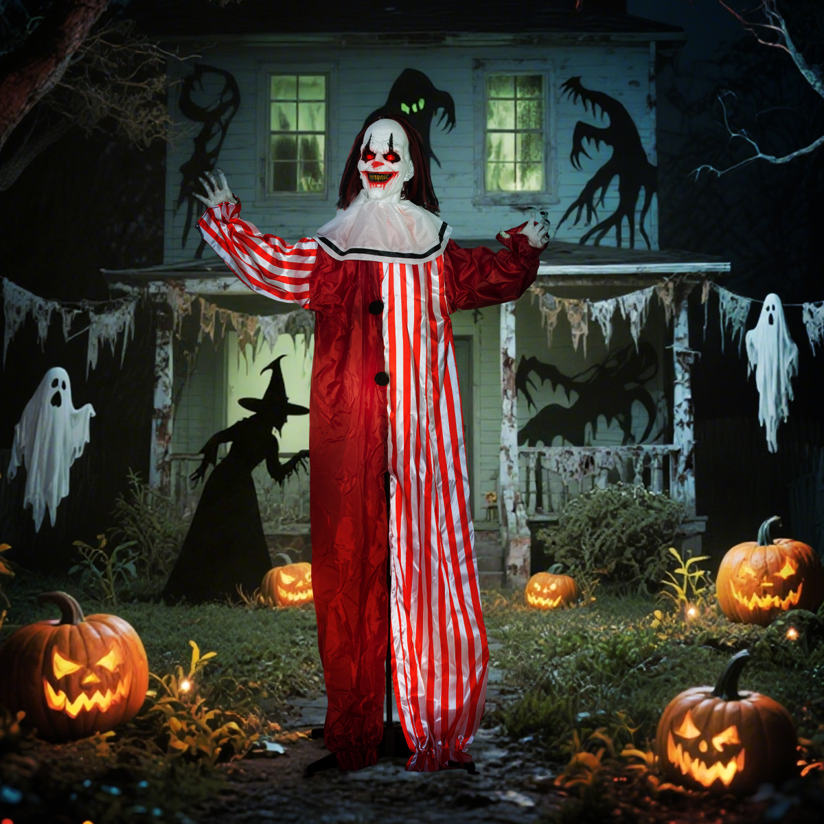 Outsunny Sound Activated Halloween Animatronics Clown with Red Light Up Eyes – product image 2