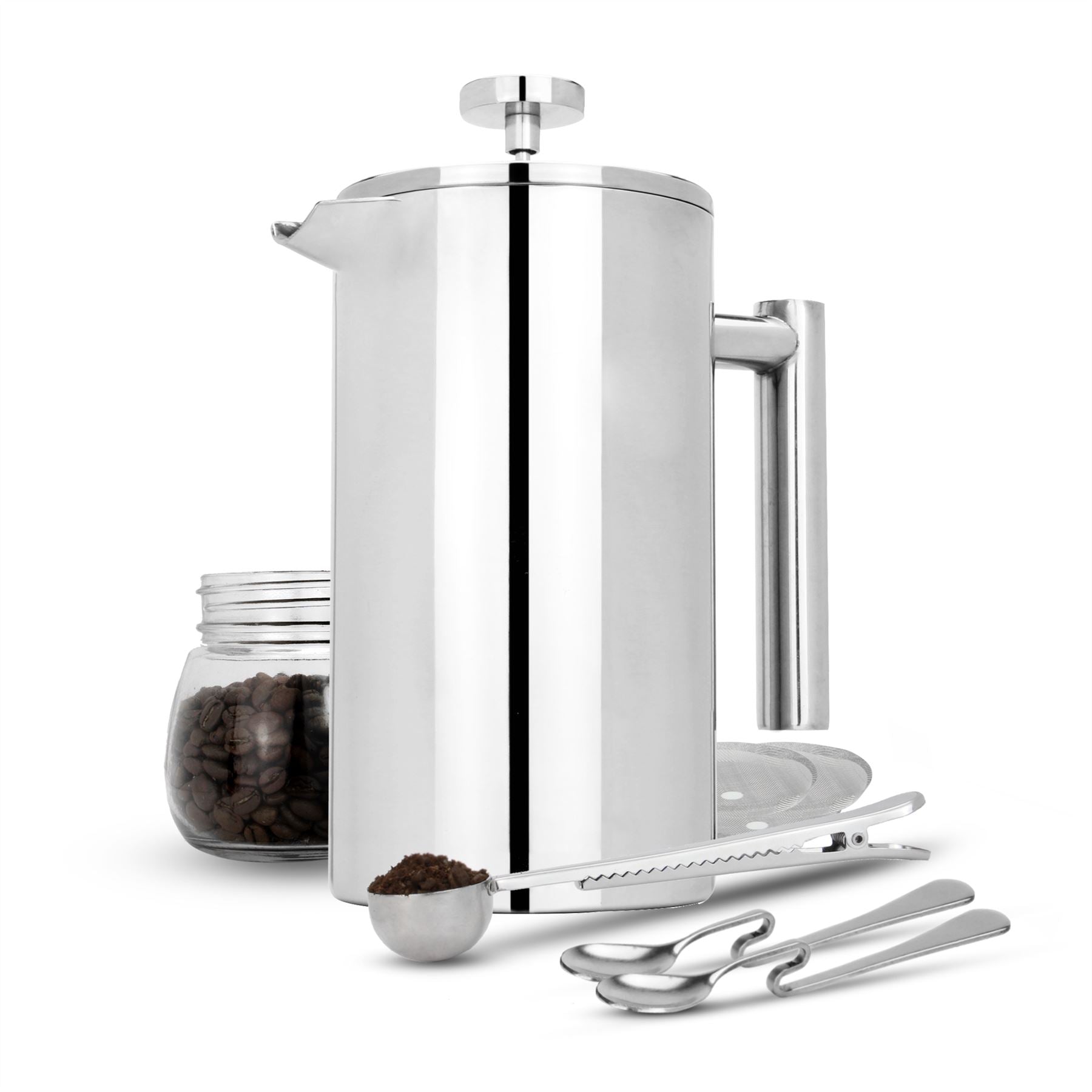 French Press Cafetiere Steel Coffee Maker 1000ml | M&W	