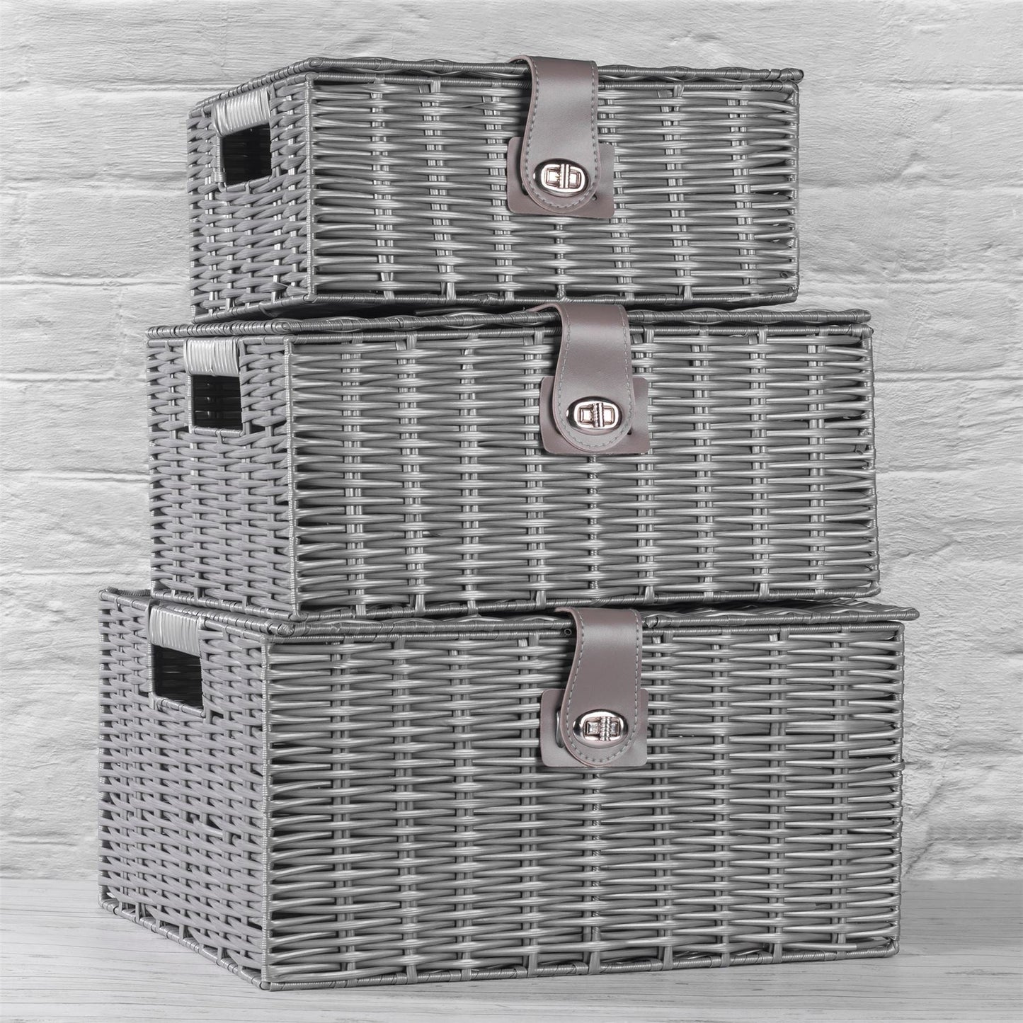 Resin Woven Storage Baskets - Set of 3 Grey | M&W	