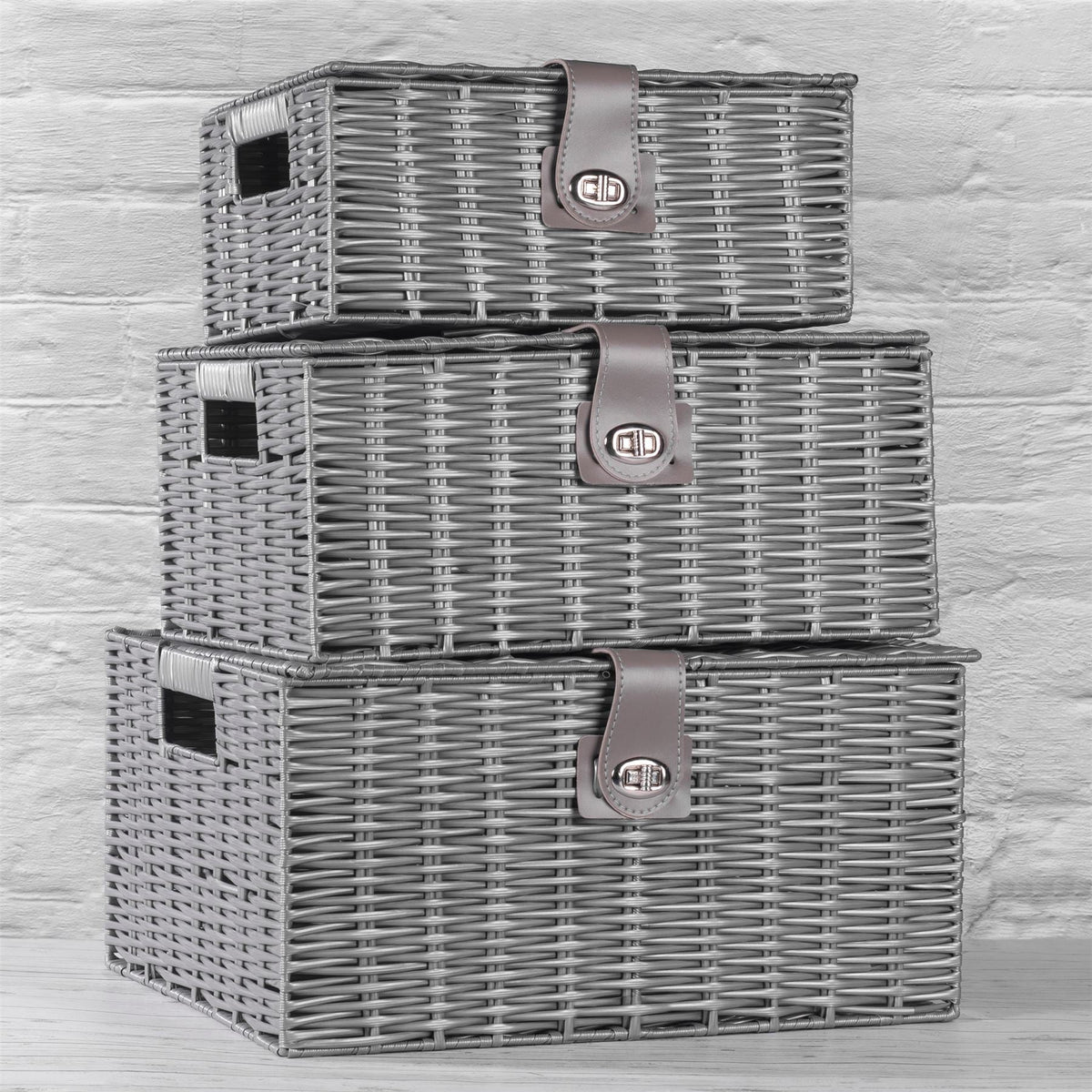 Resin Woven Storage Baskets - Set of 3 Grey | M&W	