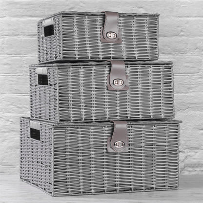 Resin Woven Storage Baskets - Set of 3 Grey | M&W	
