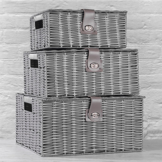 Resin Woven Storage Baskets - Set of 3 Grey | M&W	