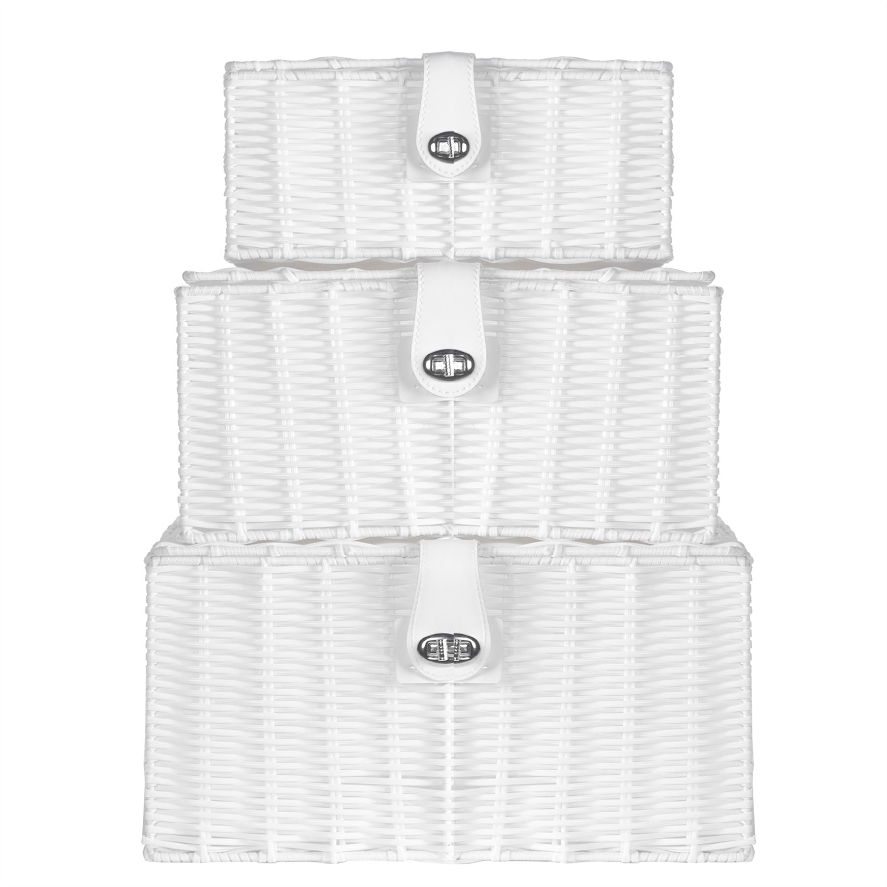 Resin Woven Storage Baskets - Set of 3 White | M&W	