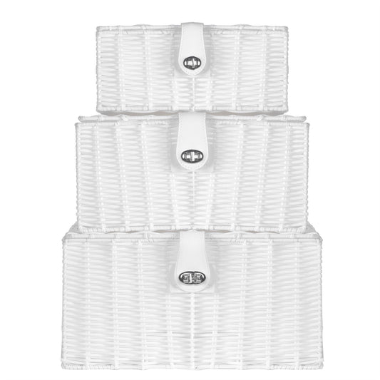 Resin Woven Storage Baskets - Set of 3 White | M&W	