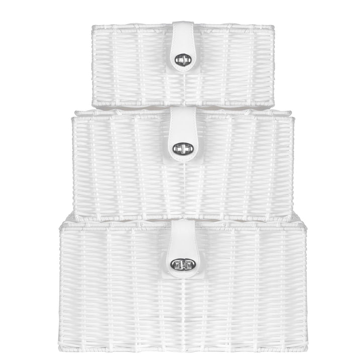 Resin Woven Storage Baskets - Set of 3 White | M&W	