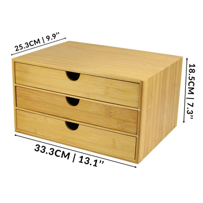 Bamboo Desktop 3 Drawer Organiser | Wide Opening | M&W	