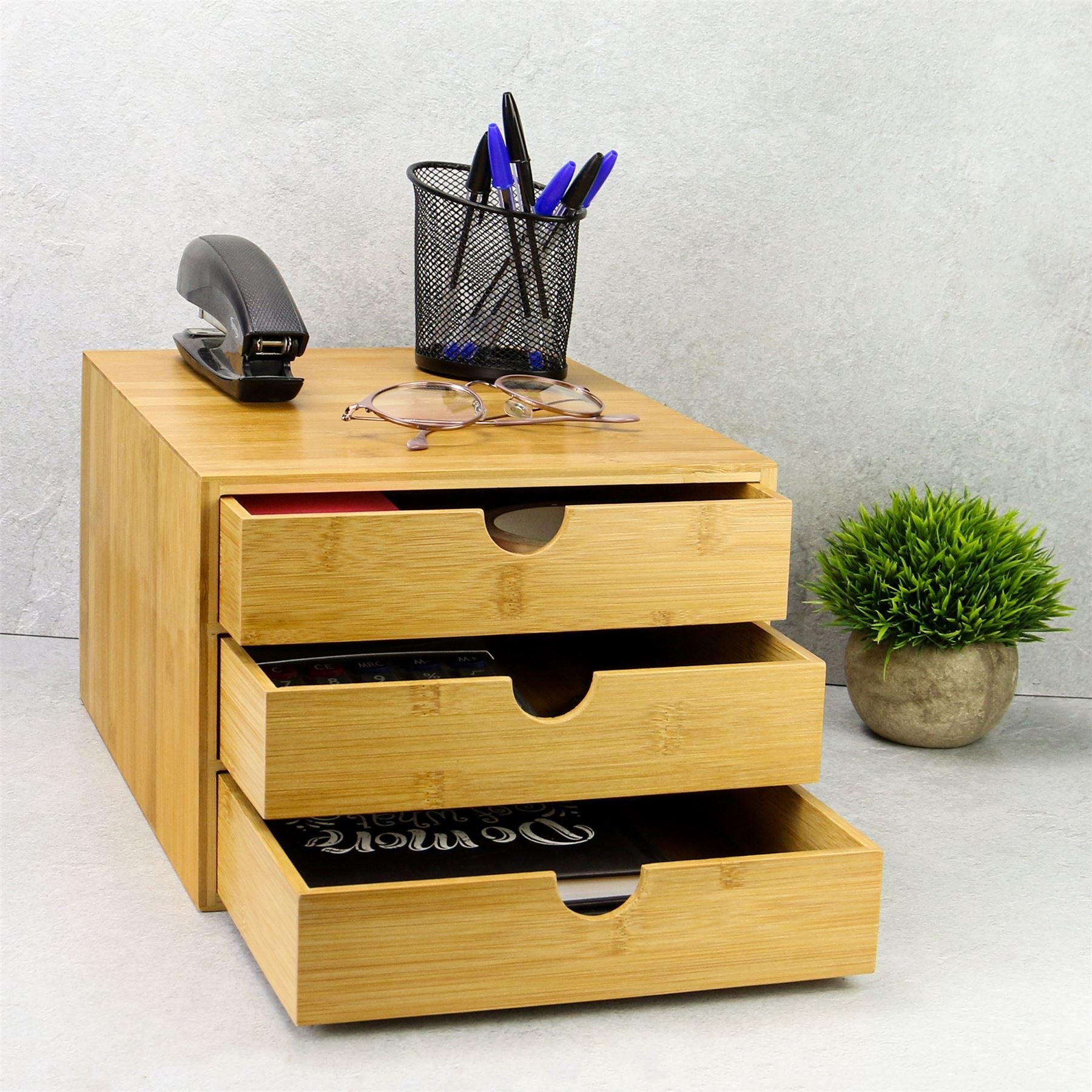 Bamboo Desktop 3 Drawer Organiser | Slim Opening | M&W	