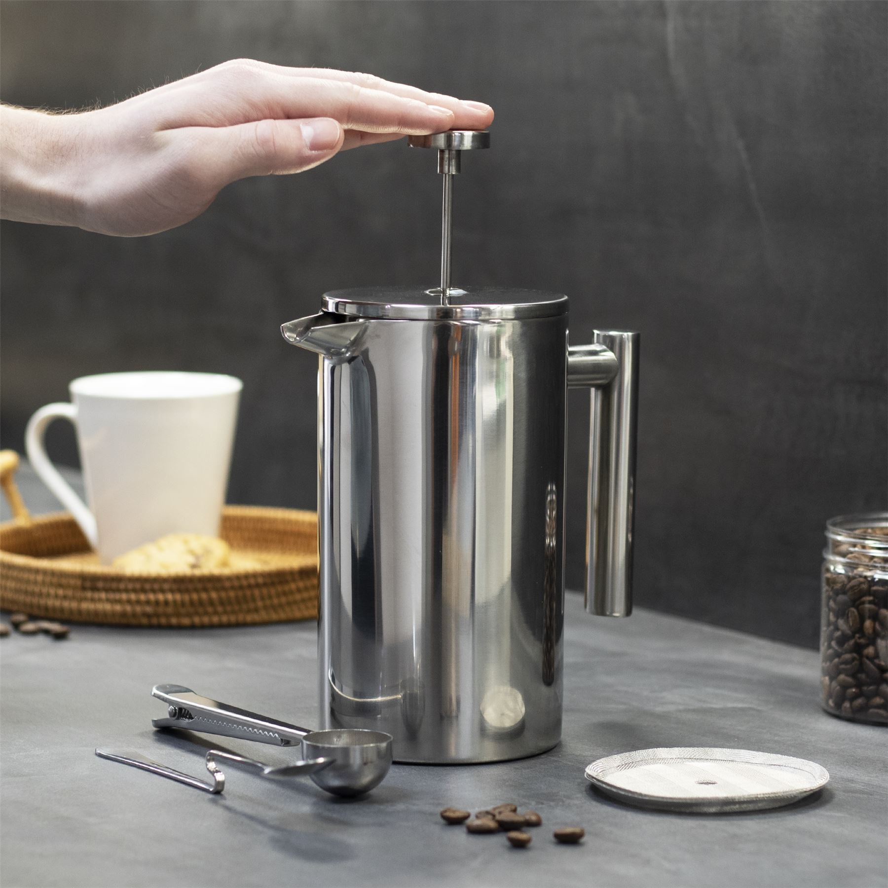 French Press Cafetiere Steel Coffee Maker 1000ml | M&W	
