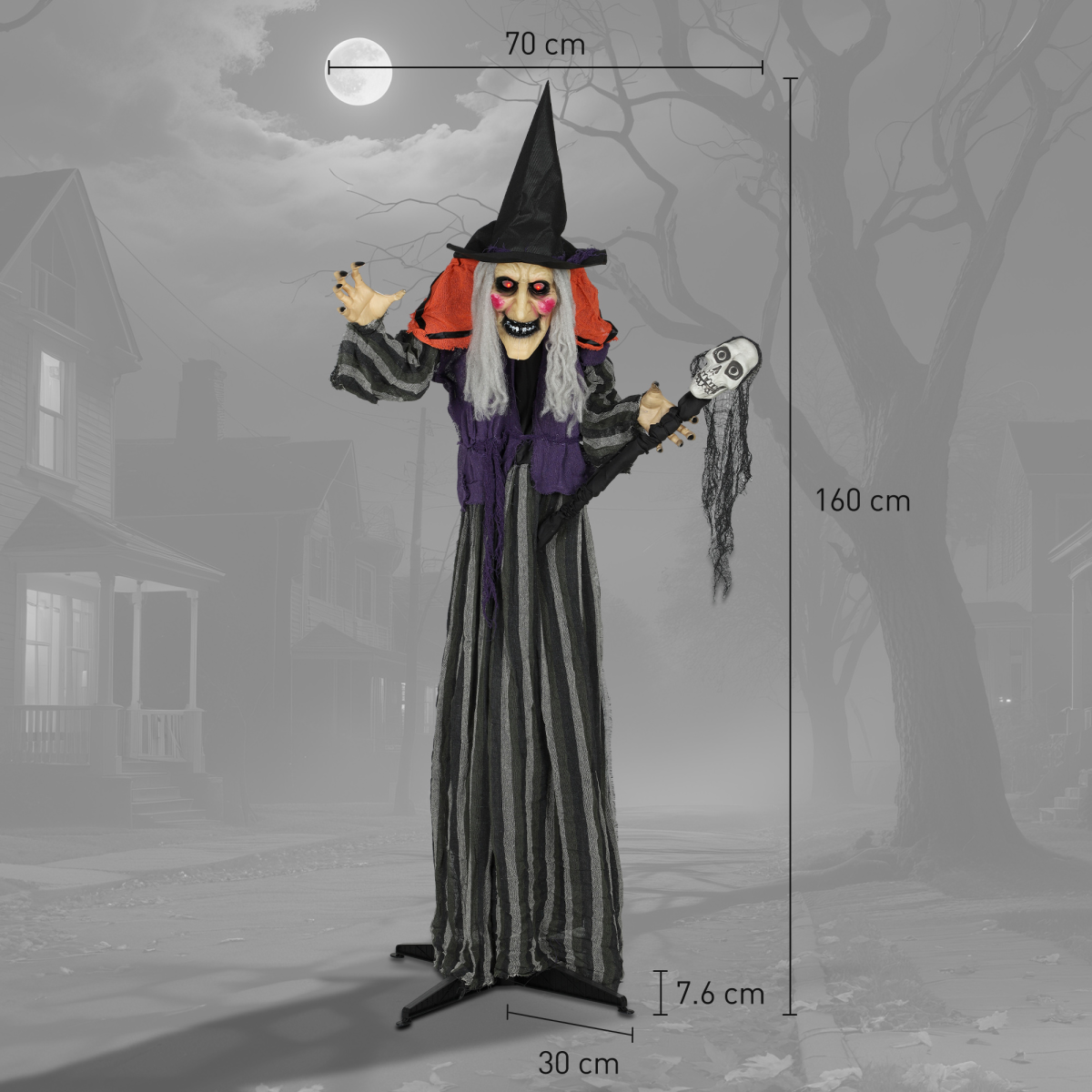 Outsunny Voice Activated Halloween Animatronics Standing Witch & Skull Staff – product image 3