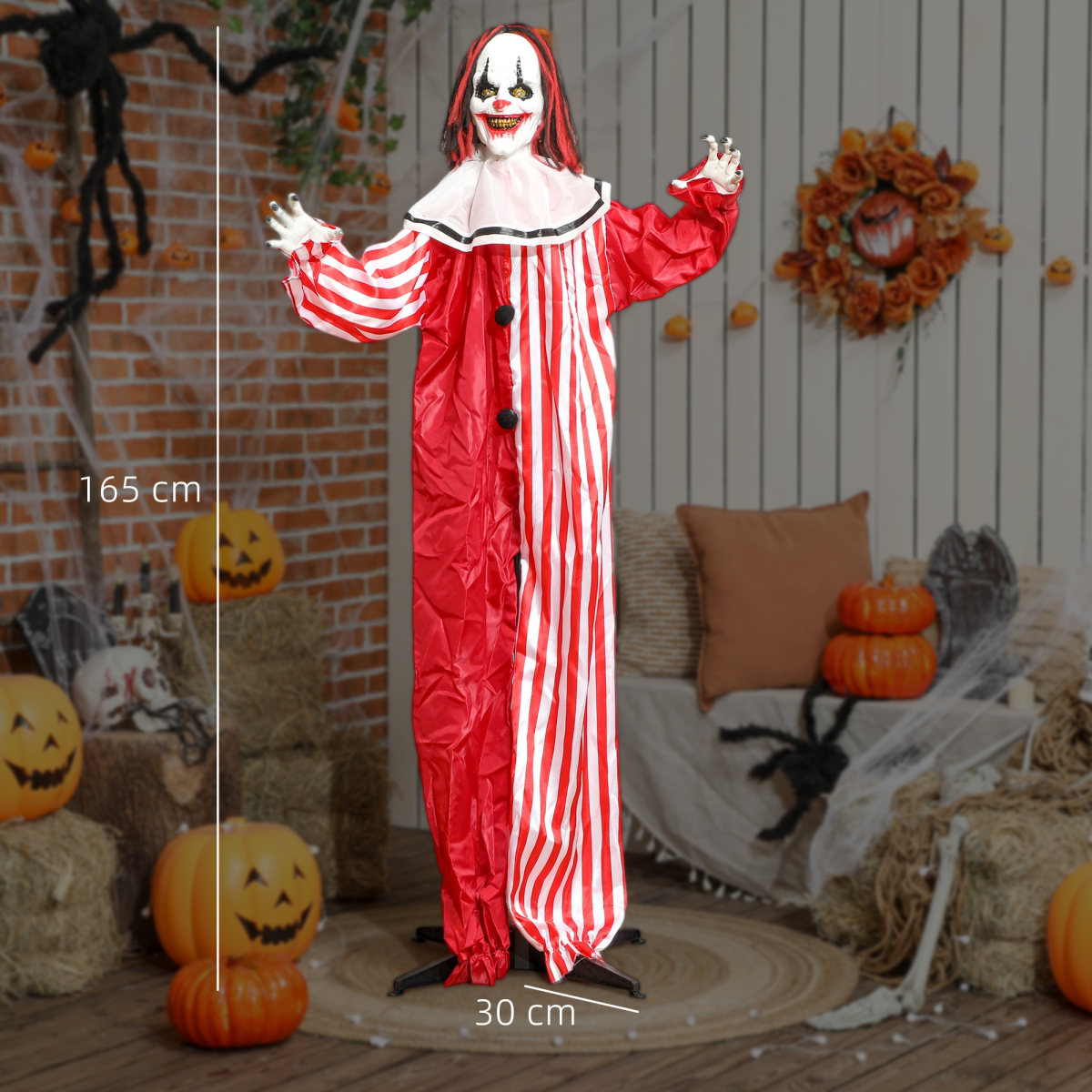 Outsunny Sound Activated Halloween Animatronics Clown with Red Light Up Eyes – product image 3