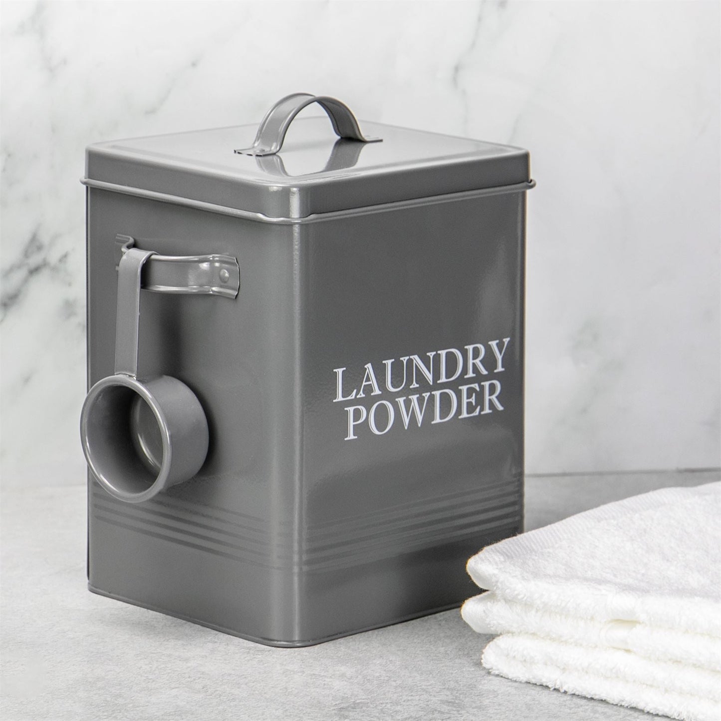 Laundry Powder Storage Tin with Scoop Grey | M&W	