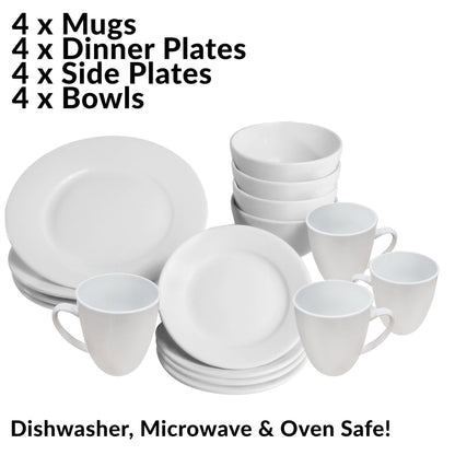 16 Piece White Porcelain Dinner Set | M&W	