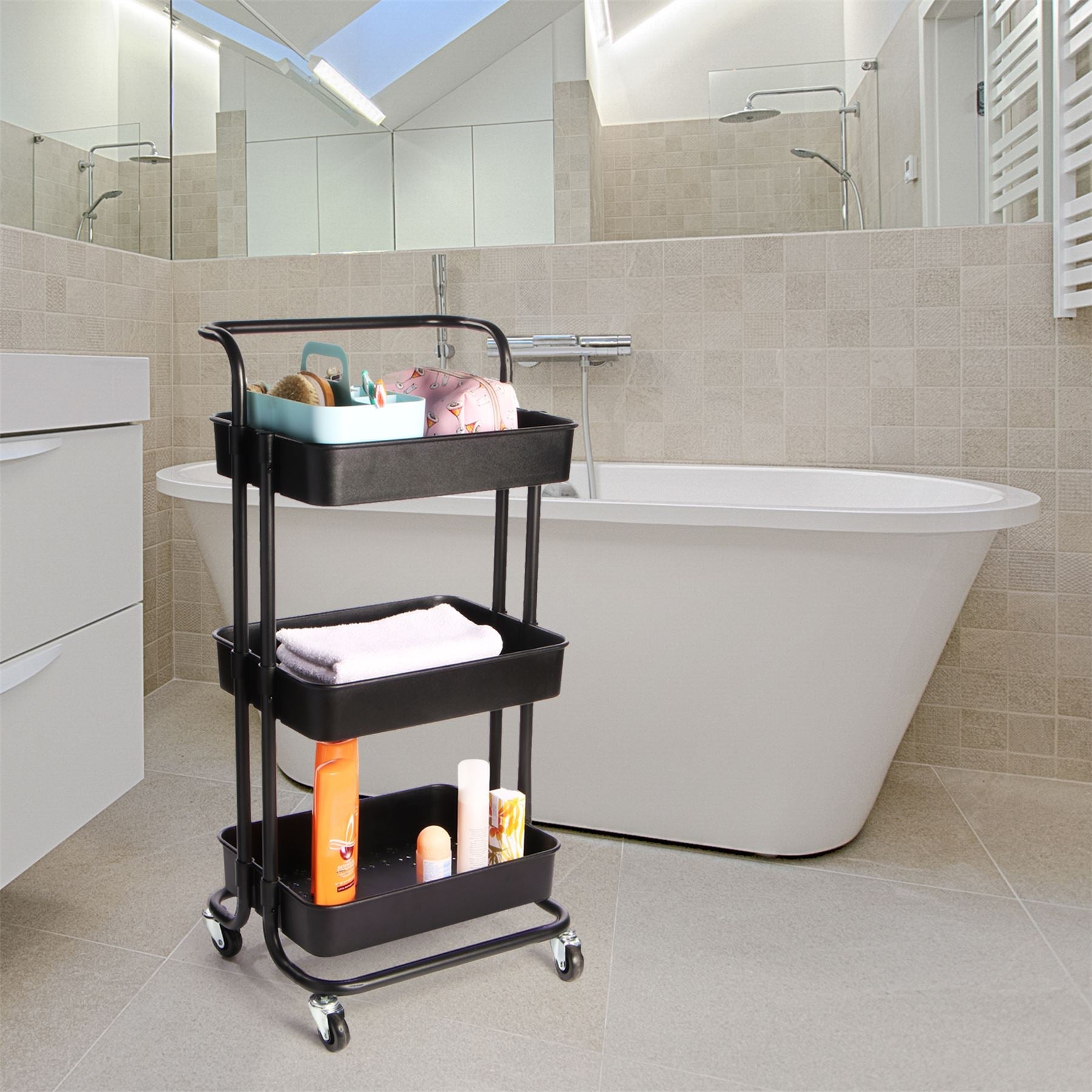 3 Tier Storage Trolley Black | M&W	