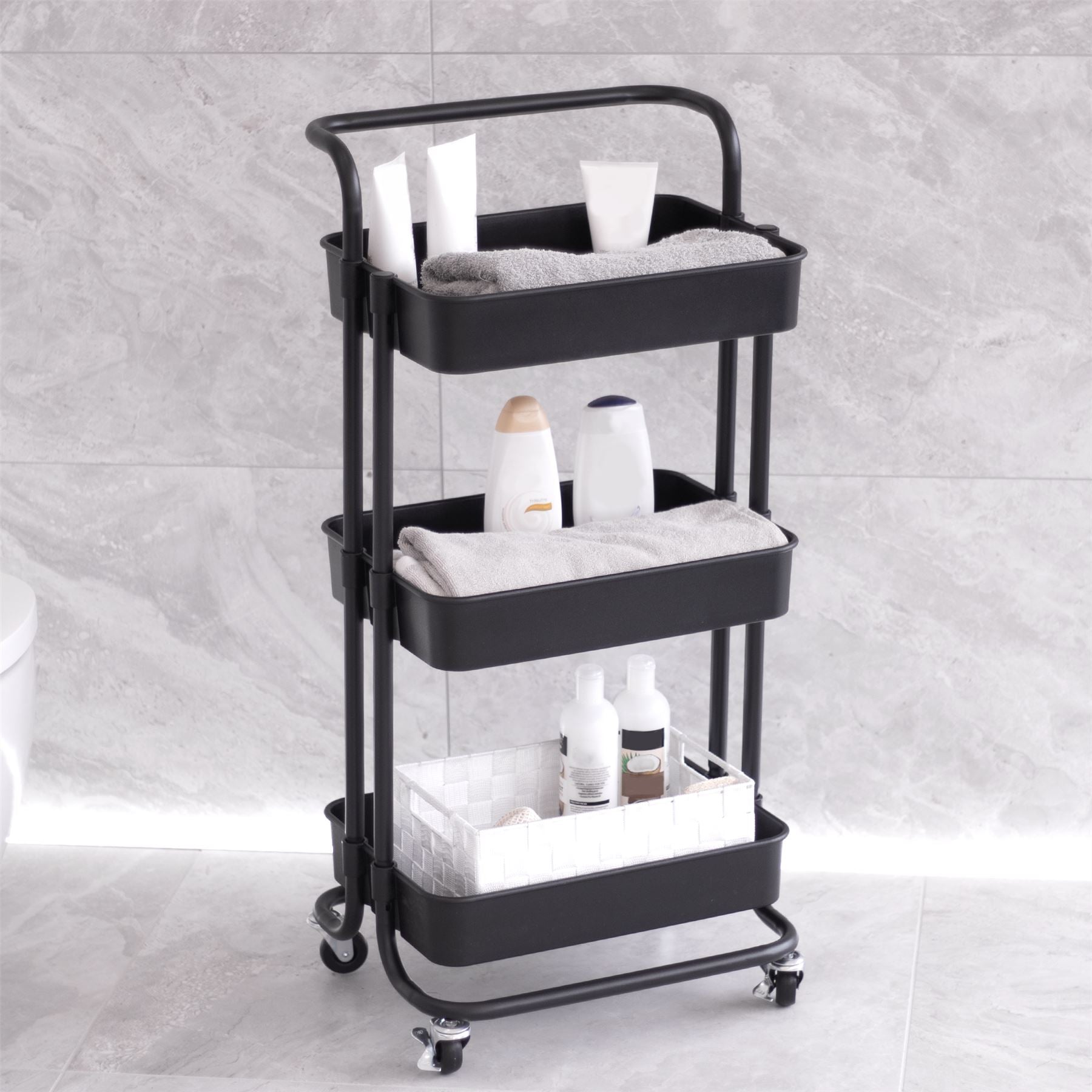 3 Tier Storage Trolley Black | M&W	