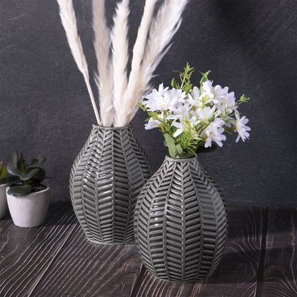 Grey Ceramic Leaf Inspired Vases - Set of 2 | M&W	