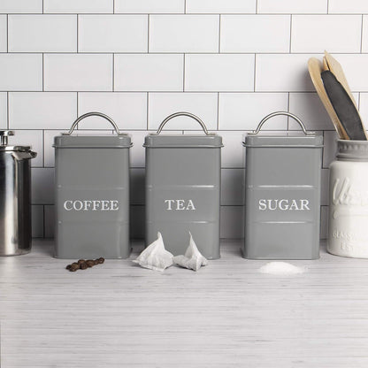 Stainless Steel Tea, Coffee & Sugar Canisters Grey | M&W	