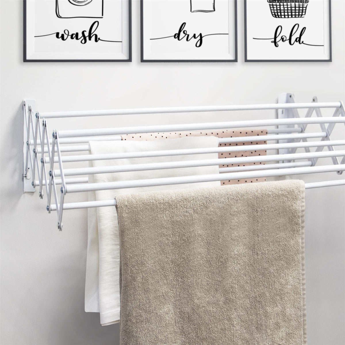 Wall Mounted Extendable Clothes Airer White | Pukkr	