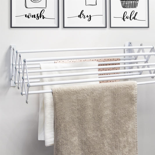 Wall Mounted Extendable Clothes Airer White | Pukkr	