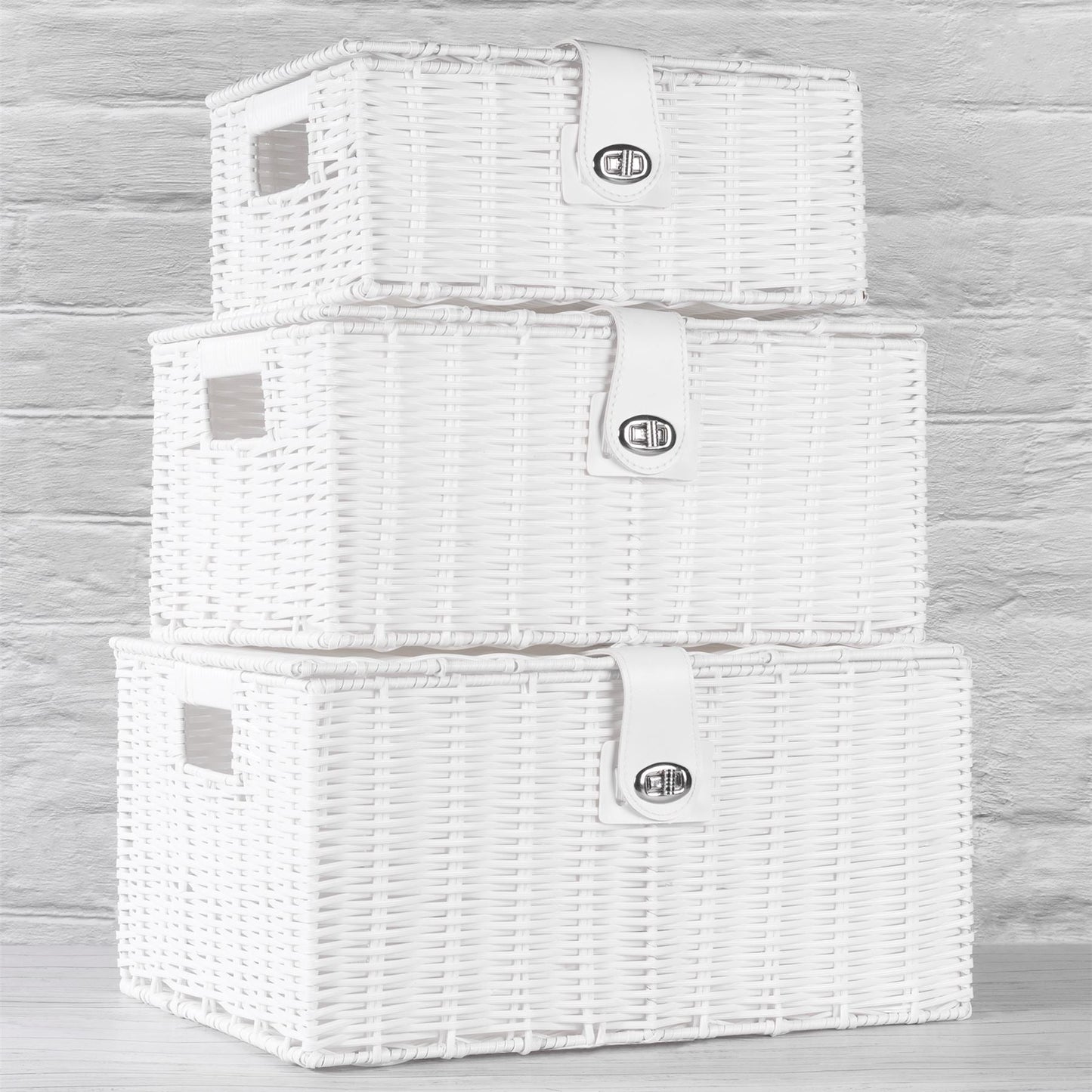 Resin Woven Storage Baskets - Set of 3 White | M&W	