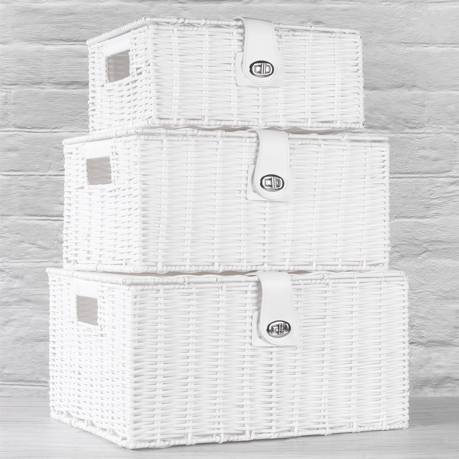 Resin Woven Storage Baskets - Set of 3 White | M&W	