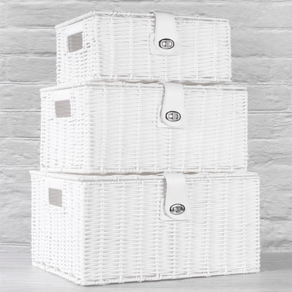 Resin Woven Storage Baskets - Set of 3 White | M&W	