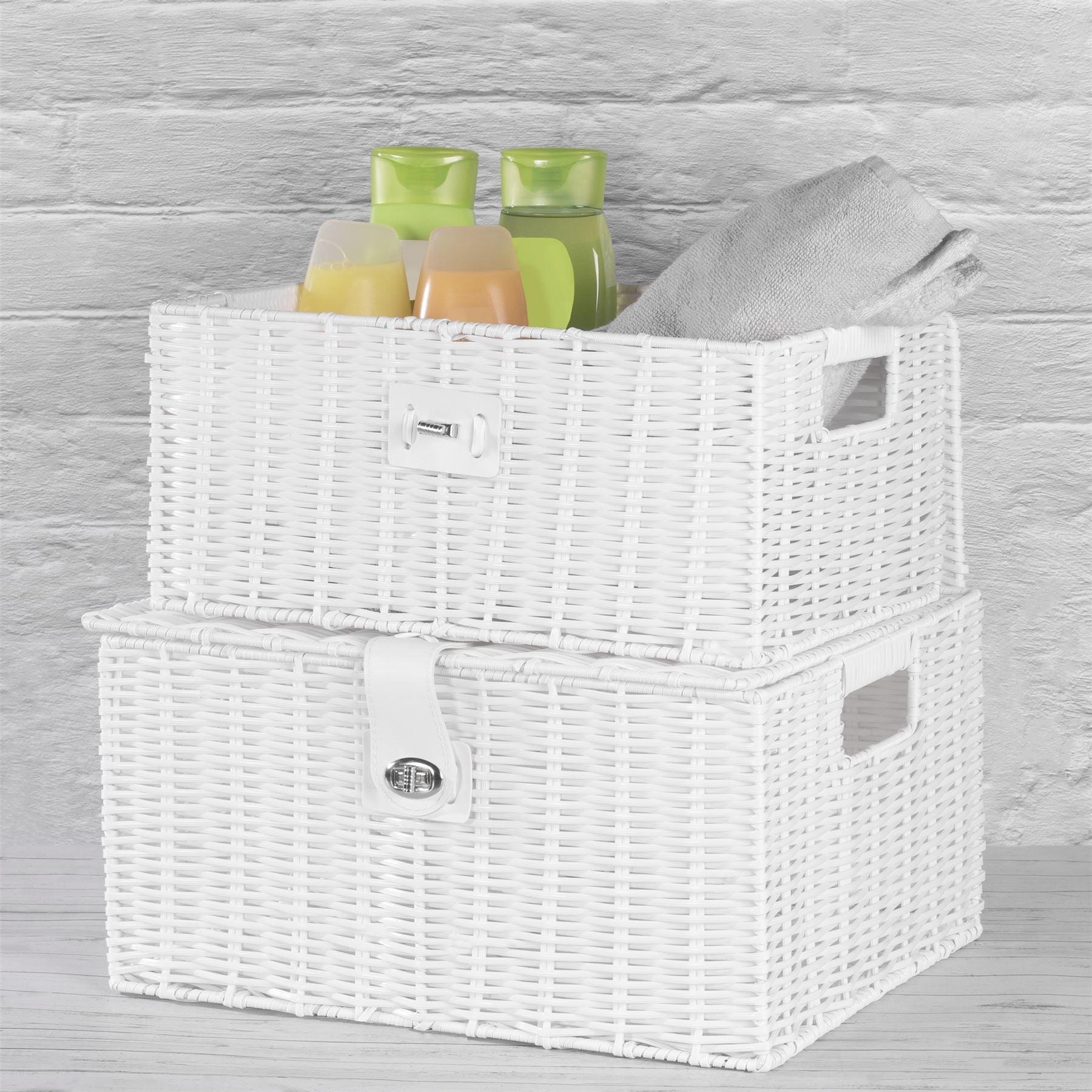 Resin Woven Storage Baskets - Set of 3 White | M&W	