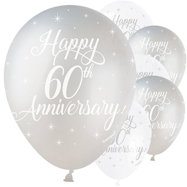Silver & Ivory 60th Anniversary Balloons - 12" Latex (5pk) – product image 1