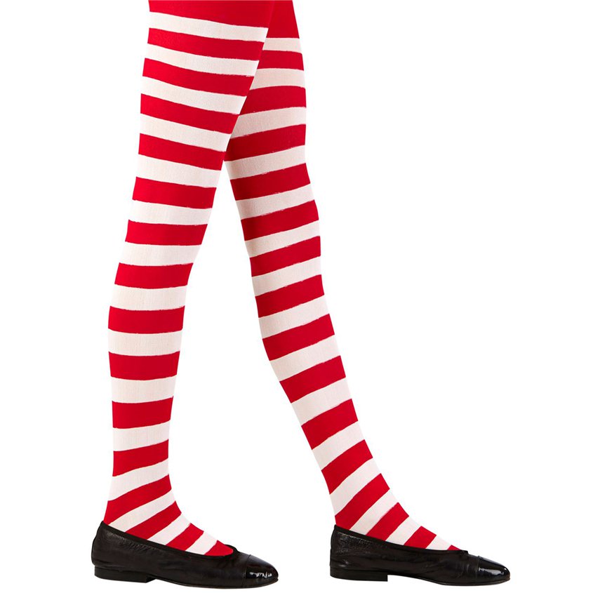 White & Red Striped Tights - Child