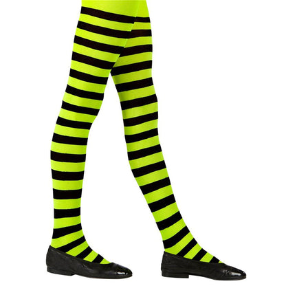 Black & Green Striped Tights - Child