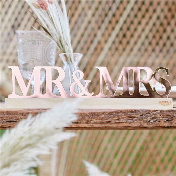 A Touch Of Pampas Rose Gold Acrylic Mr & Mrs Table Decoration – product image 1