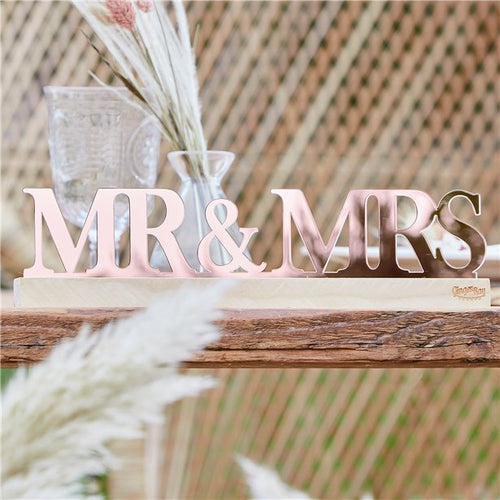 A Touch Of Pampas Rose Gold Acrylic Mr & Mrs Table Decoration – product image 1