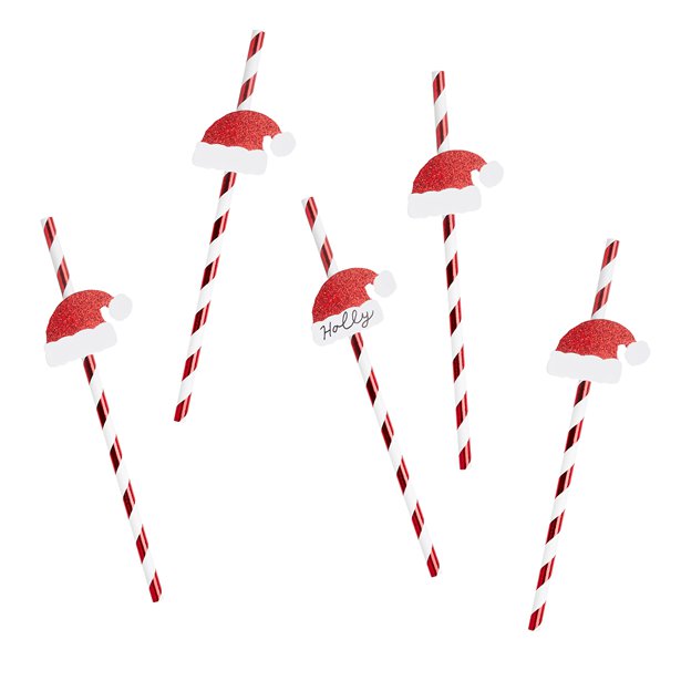 Santa Hat Red & White Stripe Paper Straws (20pk) – product image 2