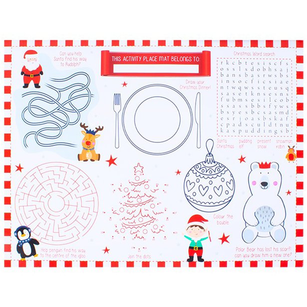 Christmas Activity Placemats - 38 x 29cm (6pk)