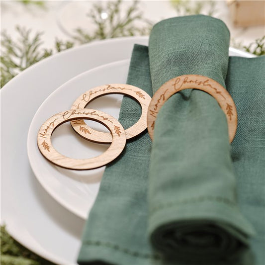 Burnout Wood Merry Christmas Napkin Rings (6pk)