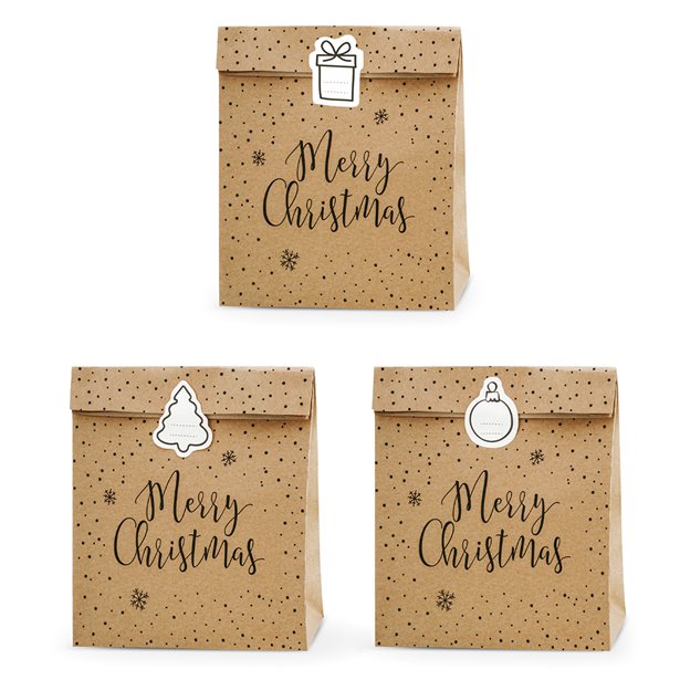 Merry Christmas Kraft Gift Bags - 27cm (3pk) – product image 1