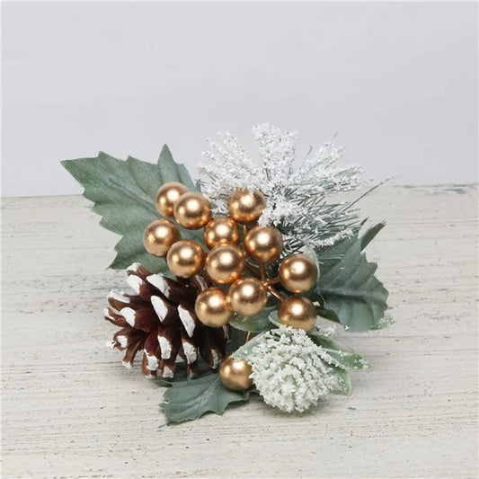 Gold Snowy Berry, Spruce and Cone Pick - 20x18cm