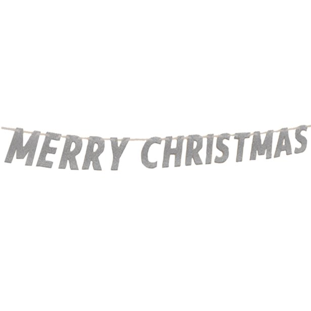 Silver Glitter 'Merry Christmas' Banner - 2.8m