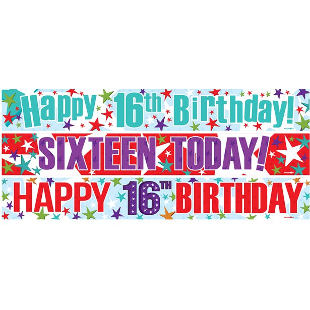 Happy 16th Birthday Paper Banners - 1m (3pk)