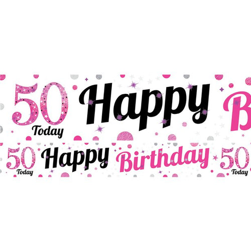 50th Birthday Pink Celebration Paper Banners -1m (3pk) – product image 1