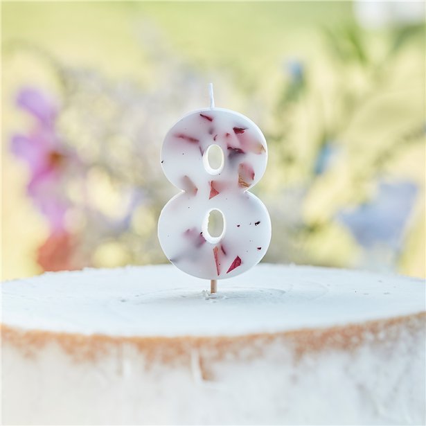 Pressed Petal Number 8 Candle - 9cm