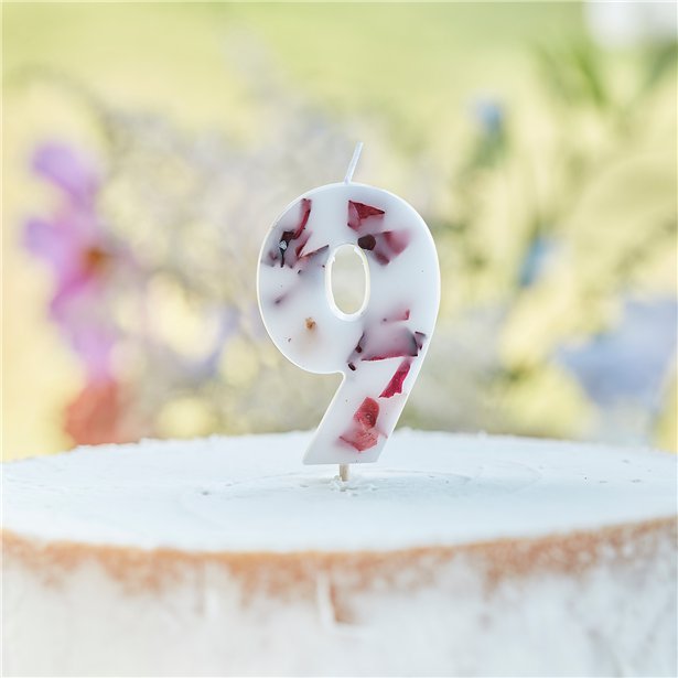 Pressed Petal Number 9 Birthday Cake Candle – product image 2